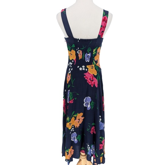 Maeve Vivienne Floral Midi Dress 2 Navy Blue Handkerchief Hem Cottagecore Boho - Picture 3 of 13